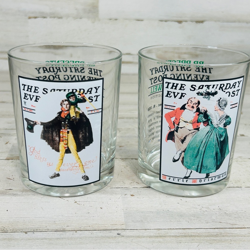 Lot Of 2 BP Presents The Saturday Evening Post Norman Rockwell Glass Tumbler